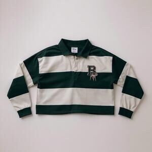 Disney Bambi Striped Rugby Cropped Pullover - Forest Green/White - Size XL